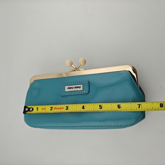 Miu Miu Clutch Bag Womens Mini Teal Green Faux Leather Chain Strap Box Set New - Picture 6 of 11